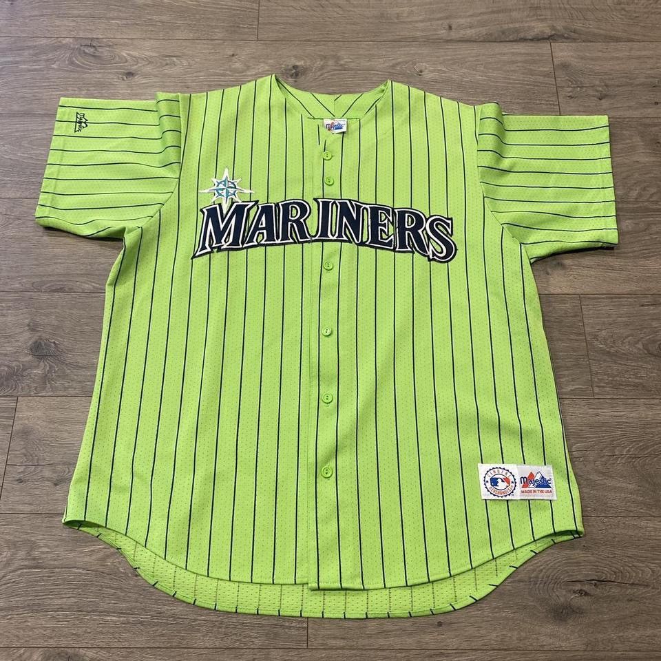 Vintage 90s Seattle Mariners Blue Stitched Pinstripe XL Majestic Jersey  Baseball