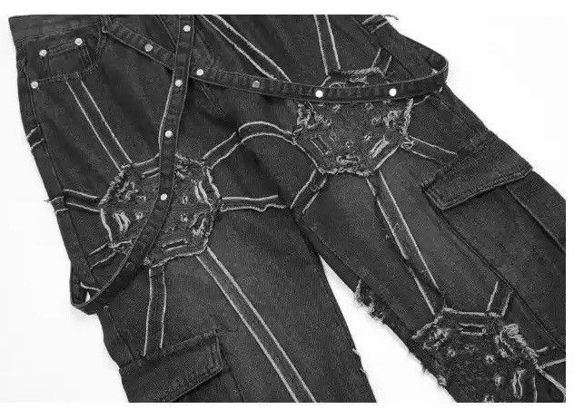 Japanese Brand × Jean Embroidery Black Oversized Loose Jeans Size US 29 - 9 Thumbnail