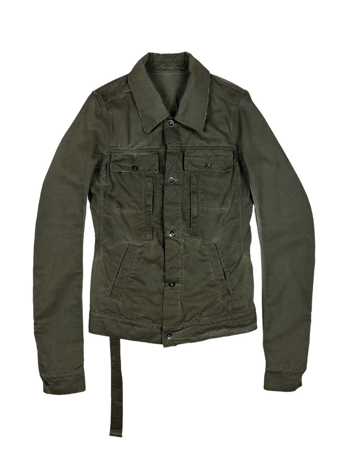 Pre-owned Archival Clothing X Rick Owens Archive Rick Owens Drkshdw Waxed Grosgrain Trucker Jacket In Army Green