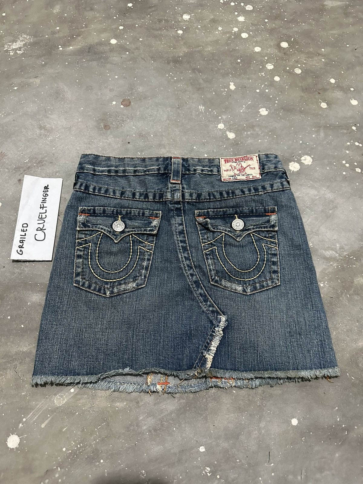 image of True Religion Lola Distressed Mini Skirt Y2K Style in Denim, Women's (Size 28)