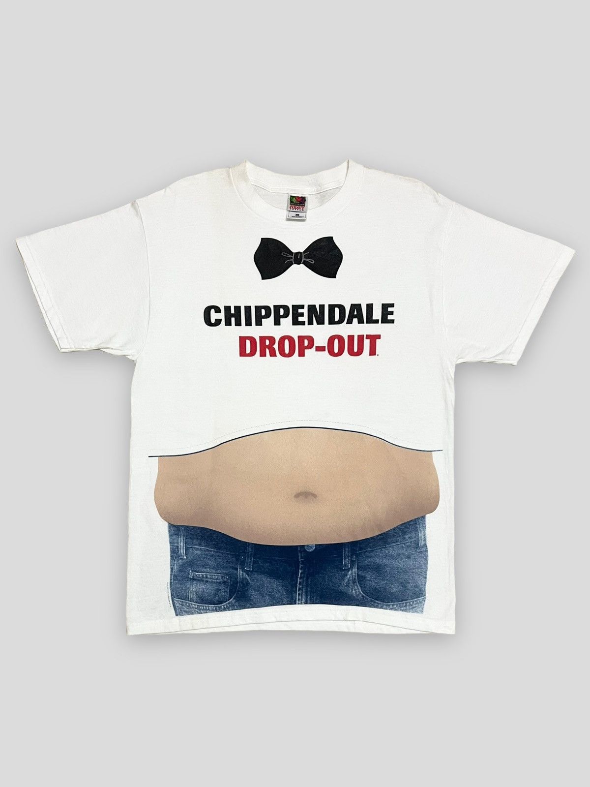 image of Send Offer 90's Funny Art Humor Chippendale Drop Out Tshirt in White, Men's (Size Large)