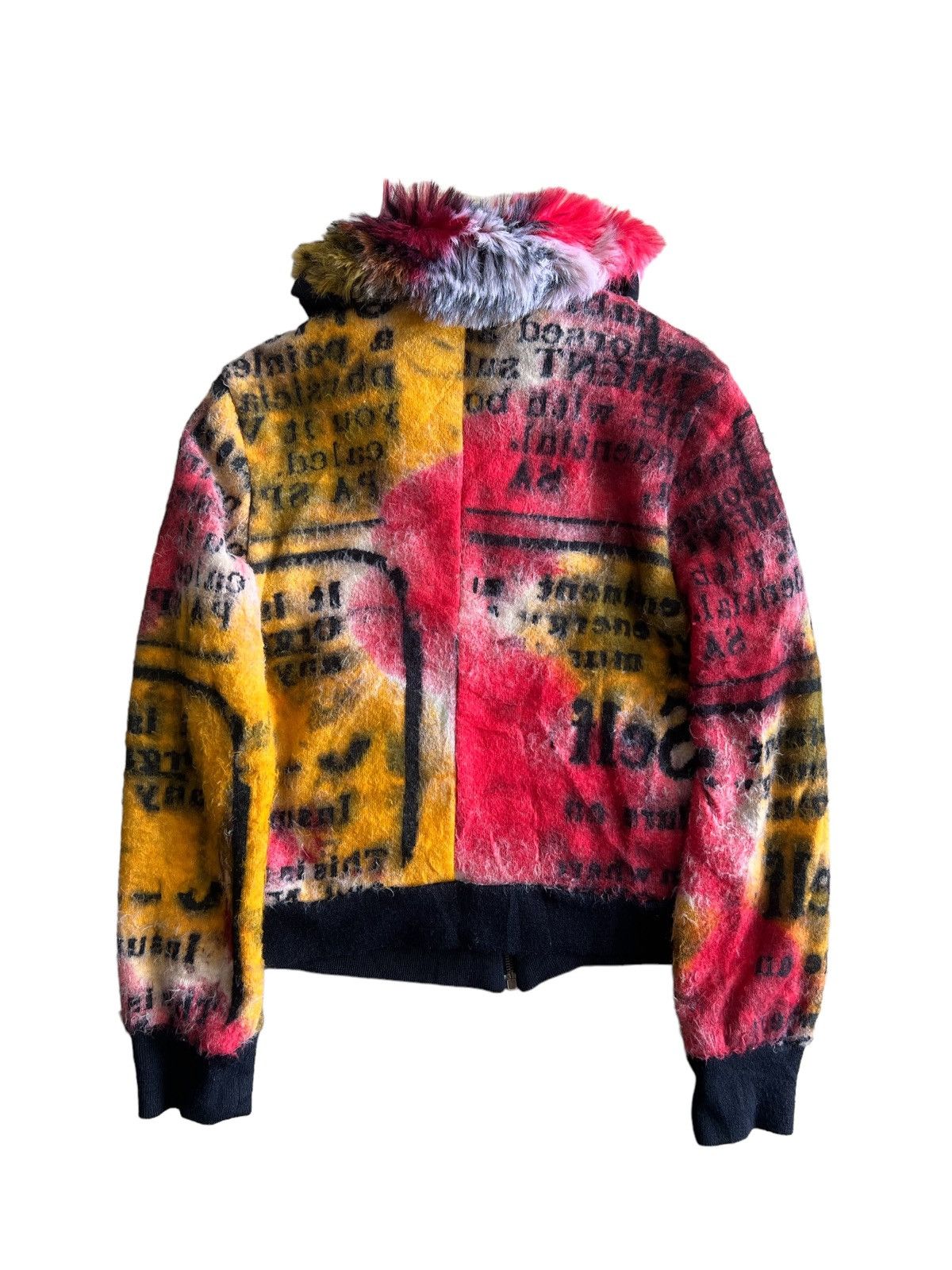 Art Comes First Y2K Diesel Style Lab 🇮🇹 Fur Neck Pop Art Jacquard Bomber Size S / US 4 / IT 40 - 3 Thumbnail