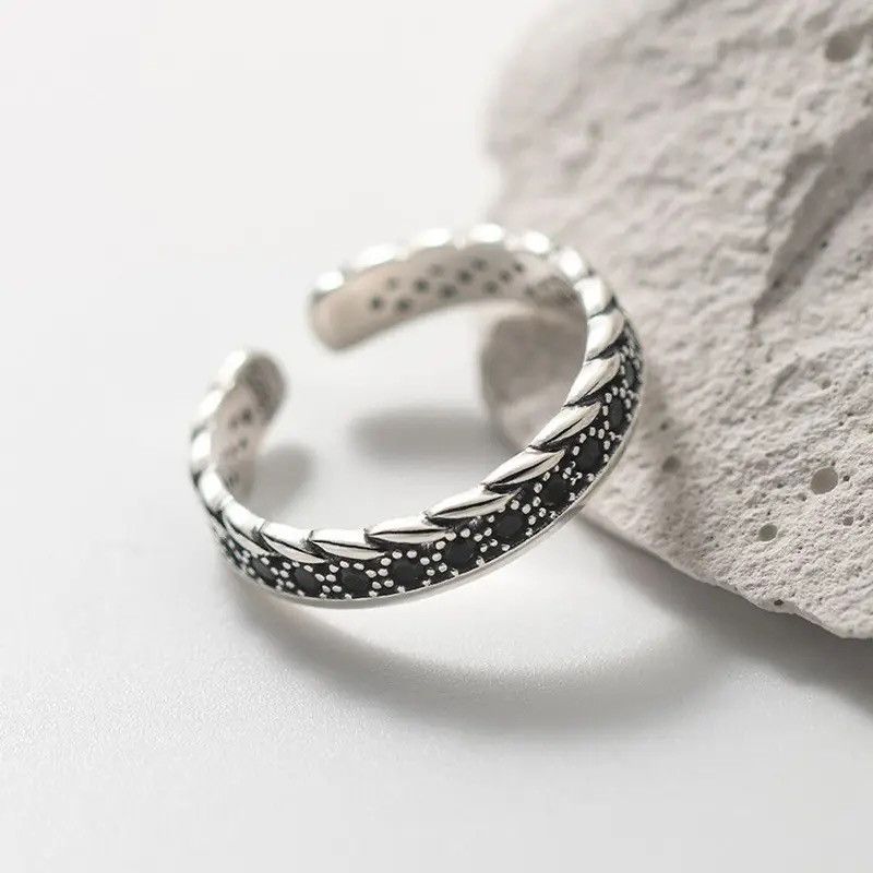 Vintage Black White Zircon Ring Size ONE SIZE - 1 Thumbnail