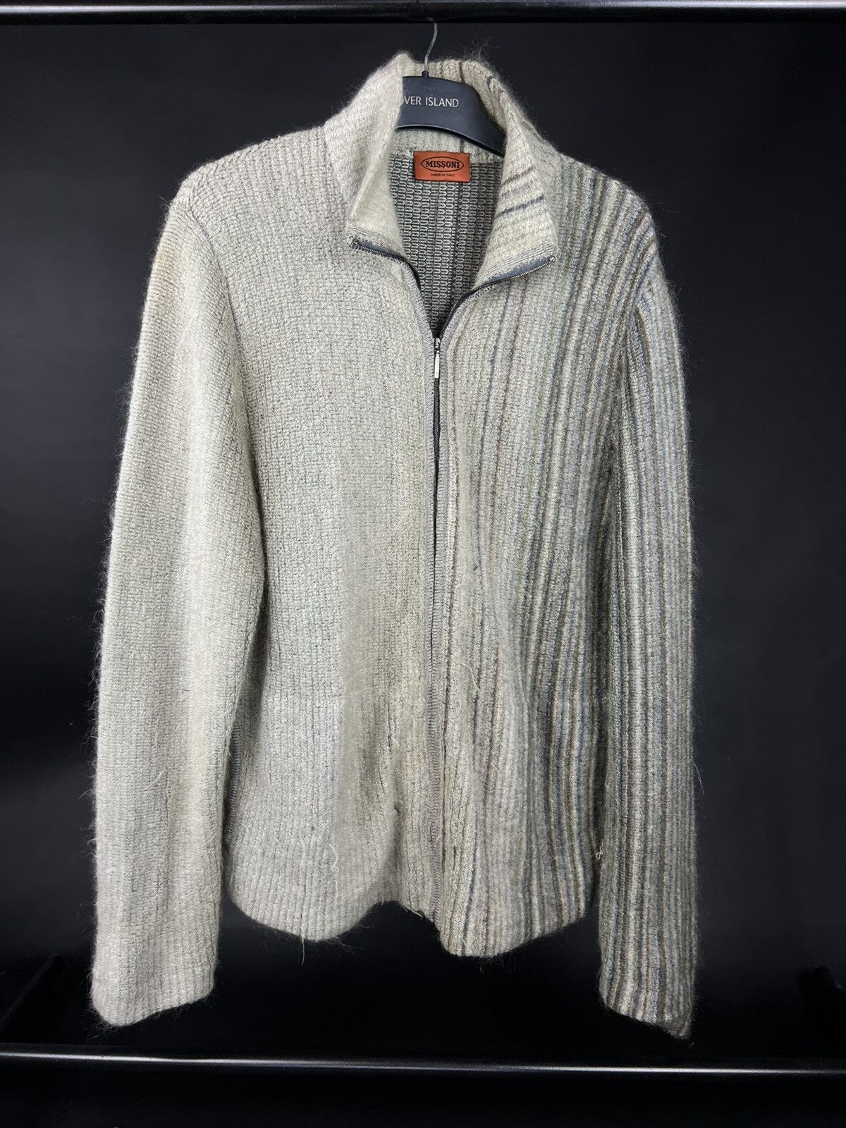 Missoni × Vintage VTG warm sweater Missoni gray white Full zip Size US L / EU 52-54 / 3 - 1 Thumbnail