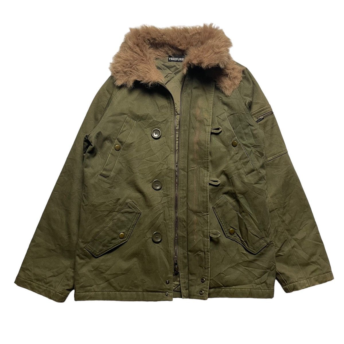 14th Addiction × Japanese Brand × Le Grande Bleu (L.G.B.) 🇯🇵 VINTAGE VERDURE FUR COLLAR BUTTON UP FULL ZIP JACKET Size US M / EU 48-50 / 2 - 13 Thumbnail