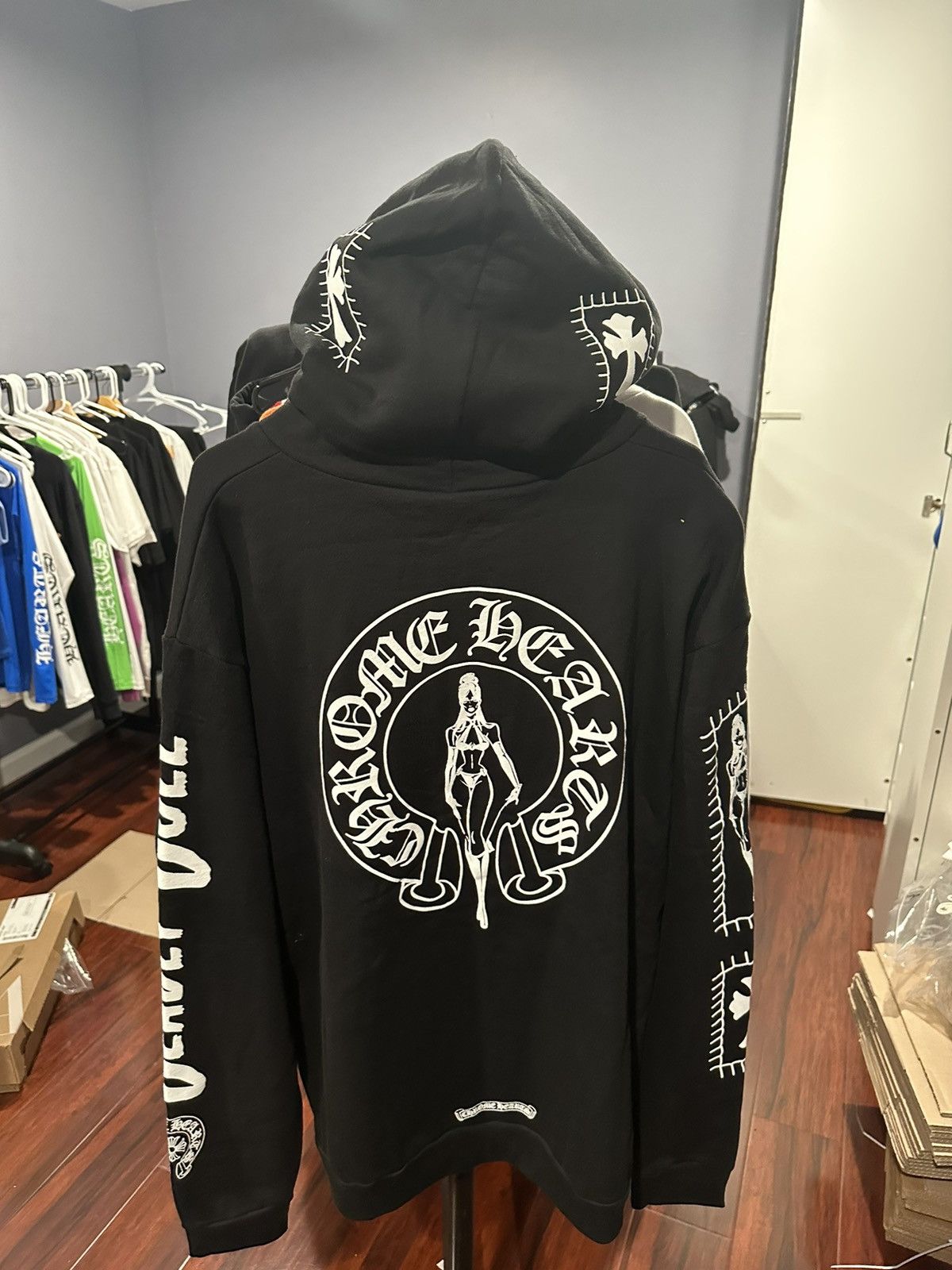 Image of Chrome Hearts X Deadly Doll Miami Exclusive Hoodie in Black, Men's (Size XL)