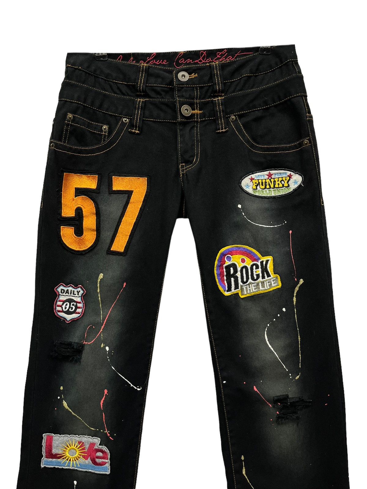If Six Was Nine 🔥DOPE💥DAILY NEWS Japan Double Waist Splash Multi Patches Size US 32 / EU 48 - 3 Thumbnail
