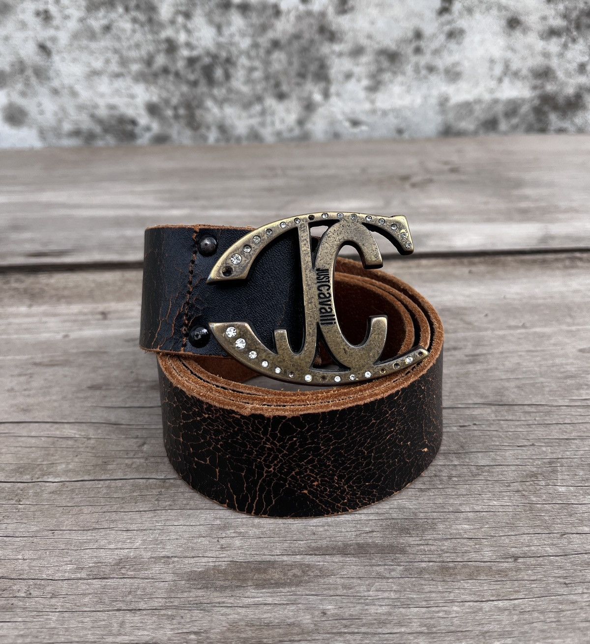 Cavalli dark brown studded woman leather belt Blake Brown Studded Leather Belt with Gold Hardware | Linea  main image 4