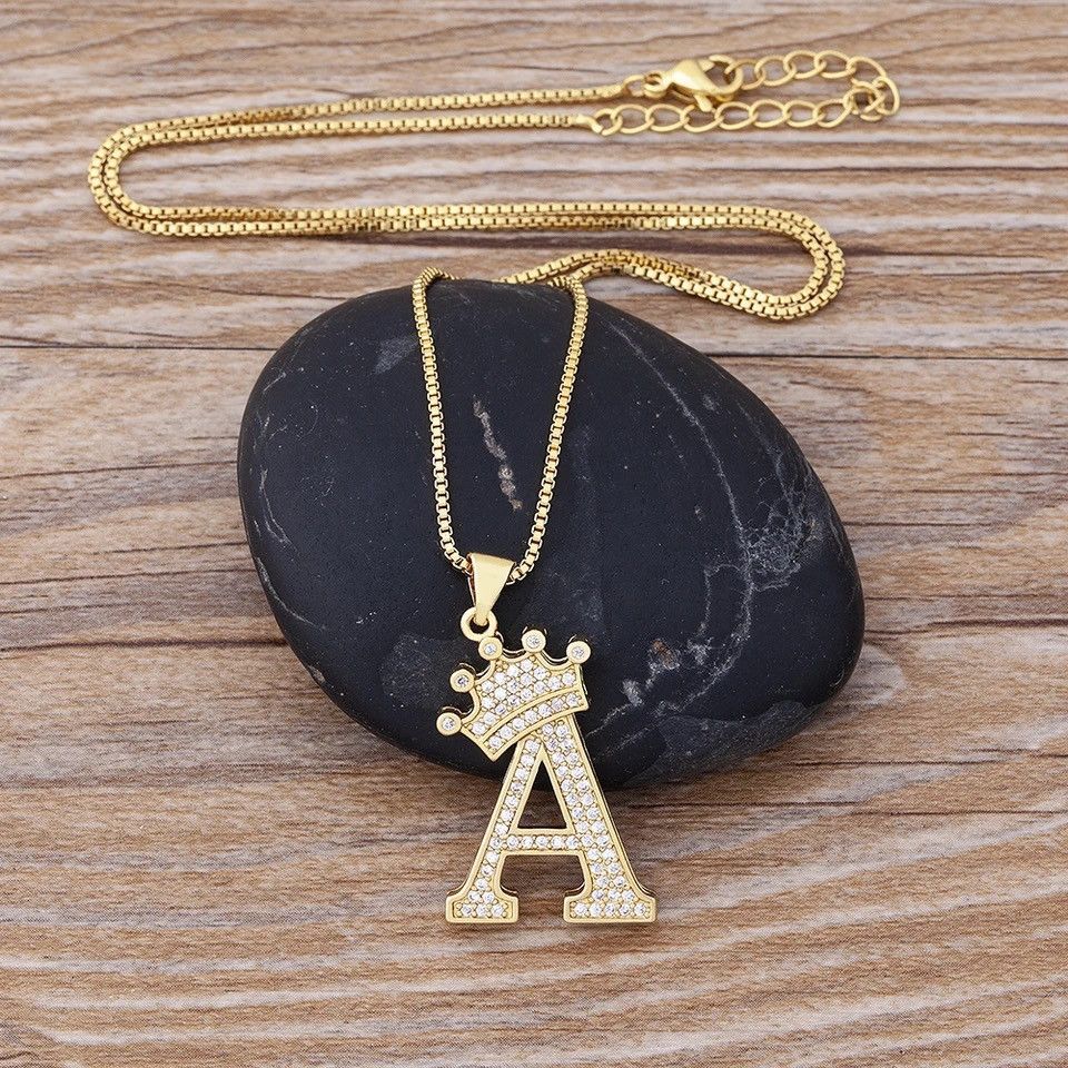 Jewelry A Crown Alphabet Pendant Chain Necklace Size ONE SIZE - 2 Thumbnail