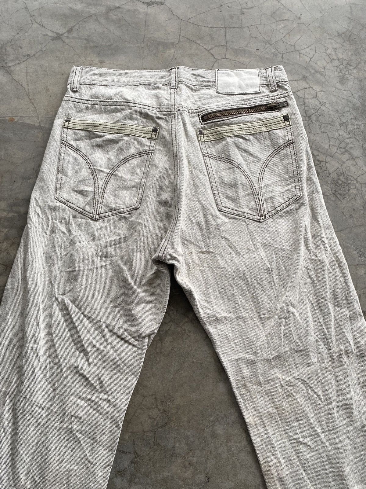 JNCO × Japanese Brand Flare Jeans Beige White Oil Wax Japan G Blue Jeans Size US 31 - 4 Thumbnail