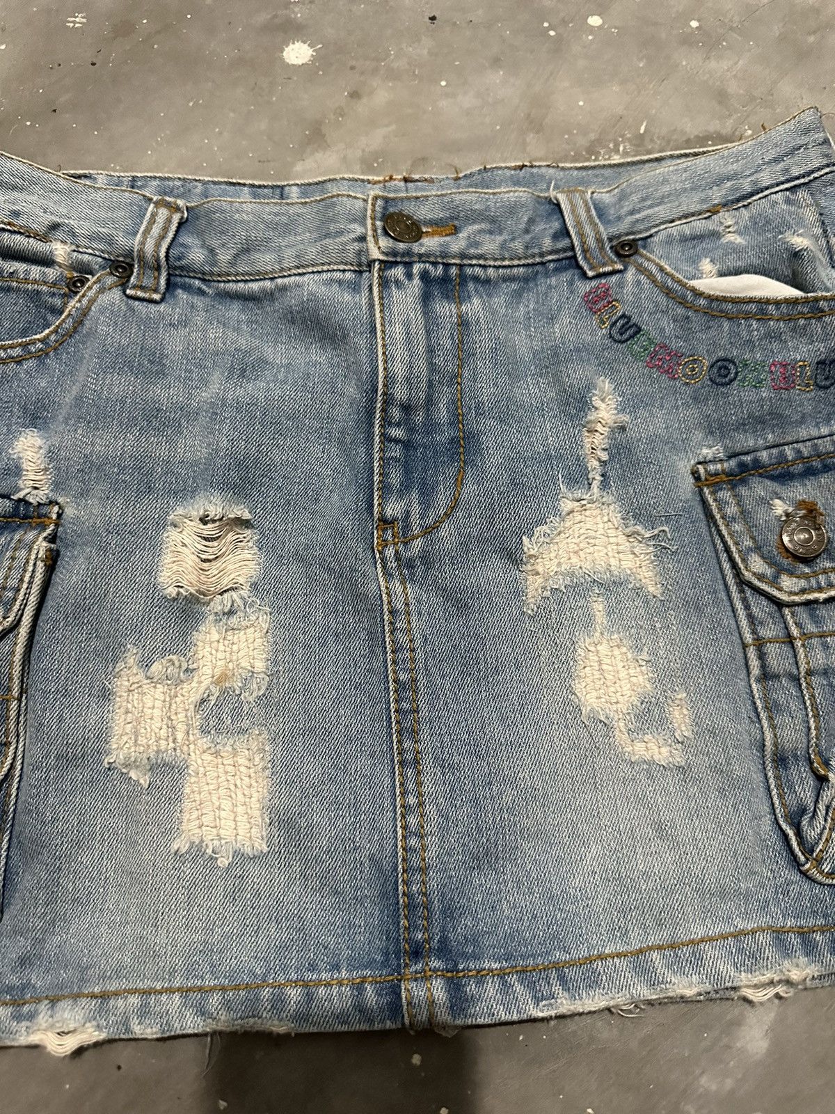Japanese Brand × Vintage Y2k Blue Moon Blue Japan Distressed Cargo Mini Skirt Size 30" / US 8 / IT 44 - 2 Thumbnail
