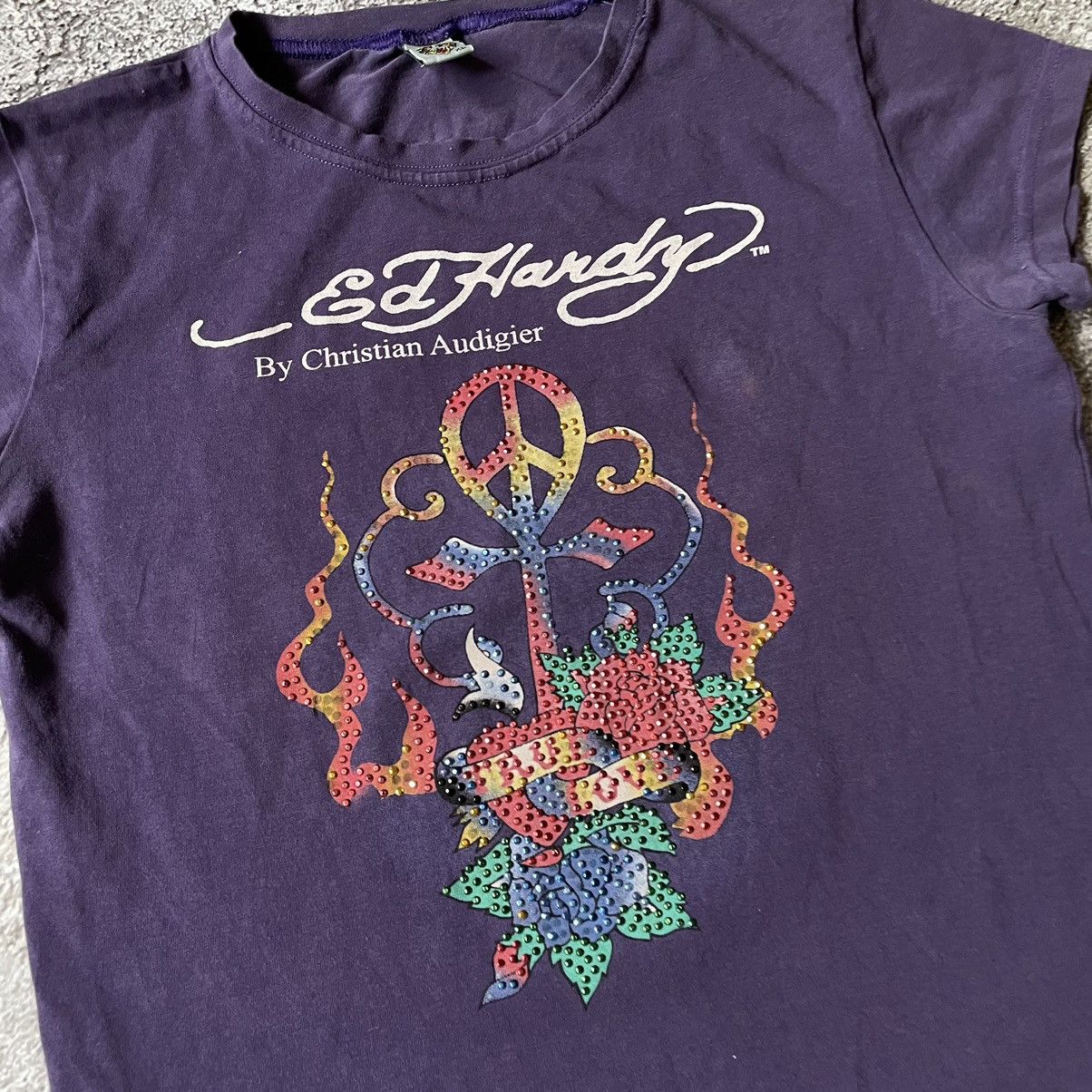 Vintage Vintage Y2K Ed Hardy Sun Faded Graphic Tee Purple Skater XL Size XL / US 12-14 / IT 48-50 - 7 Thumbnail