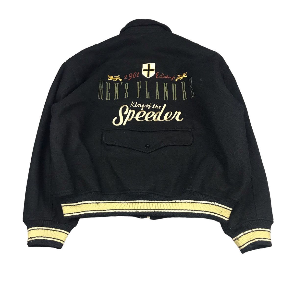 image of Avant Garde x Varsity Jacket Men Flandre Varsity Jacket Snap Button Jacket in Black (Size Medium)