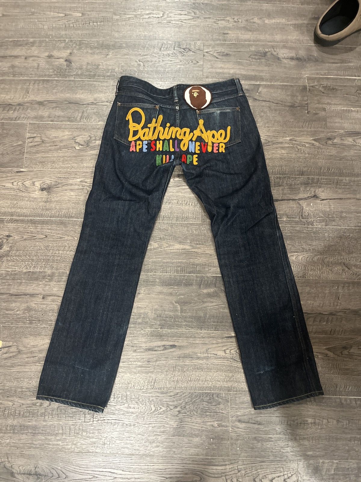 image of Bape Champion Logo Denim in Blue, Men's (Size 28)
