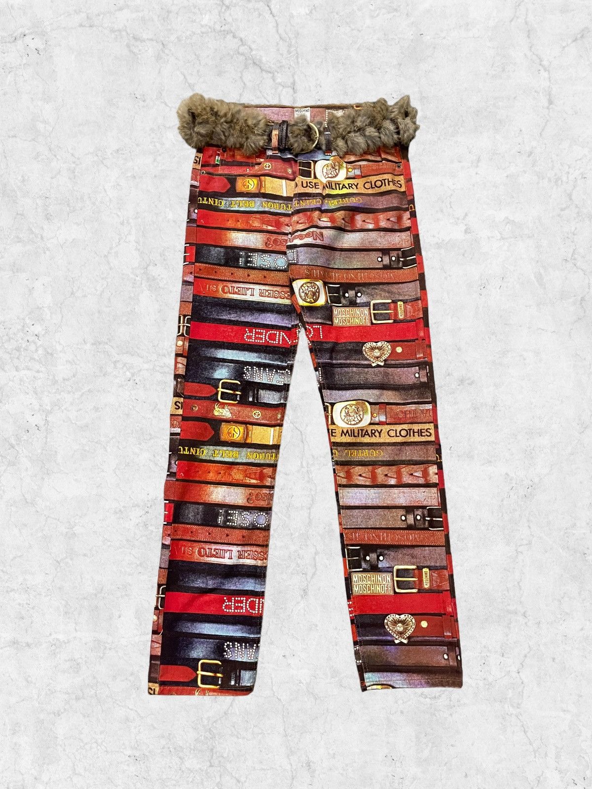 Moschino × Vintage Moschino Belt All Over Print Denim With Leather Racoon Belt Size US 32 / EU 48 - 1 Thumbnail