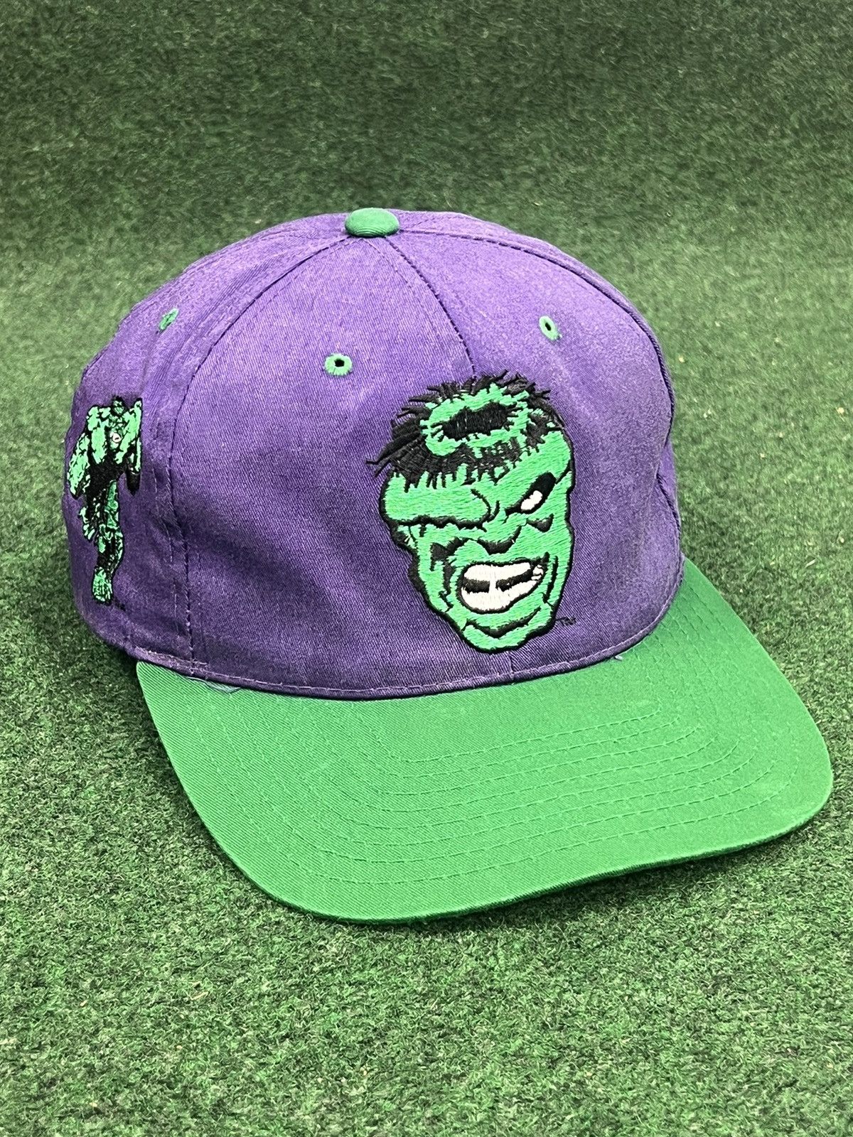 image of Marvel Comics 90's Incredible Hulk Blockhead Snapback Hat in Purple, Men's