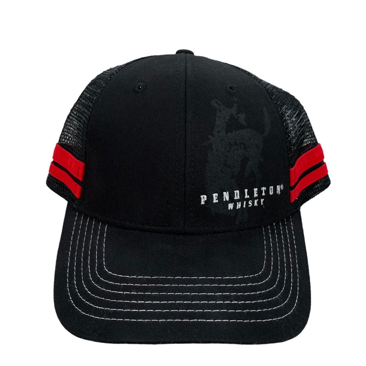 Vintage Pendleton Whisky Black Red Striped Let’er Buck Trucker Hat Size ONE SIZE - 1 Thumbnail