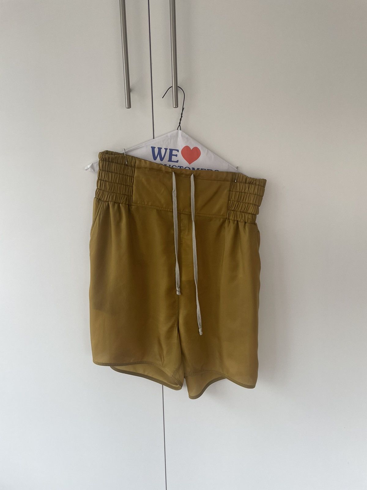 image of Rick Owens Rick Owns Fogachine Boxing Shorts in Gold, Men's (Size 38)