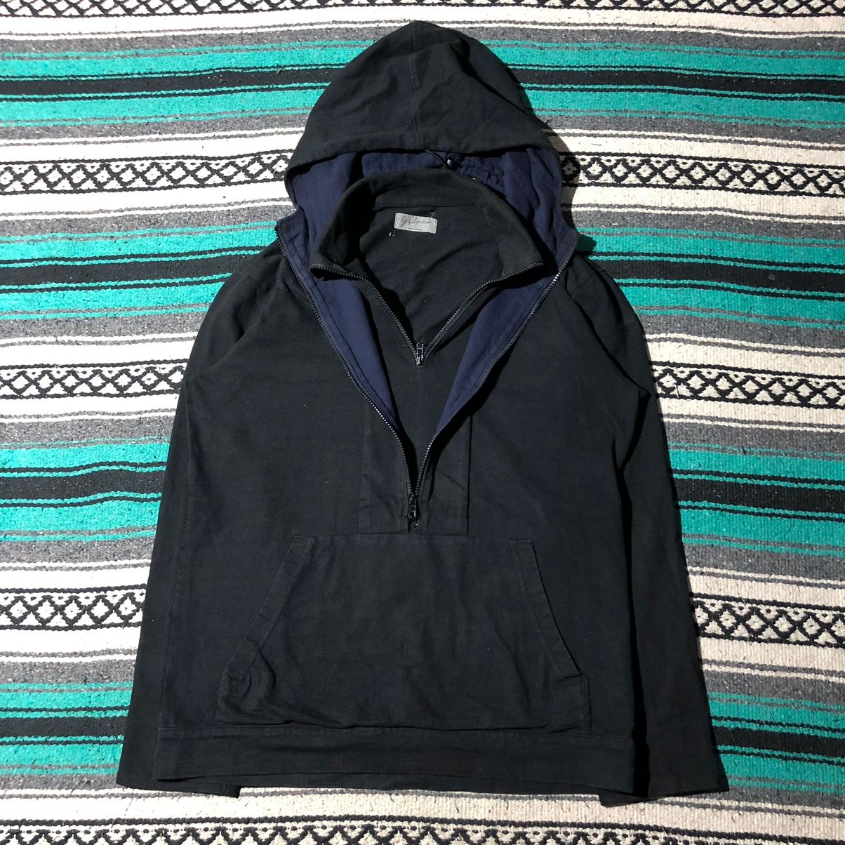 Pre-owned Yohji Yamamoto Pour Homme Double Layered Half Zip Hoodie In Black